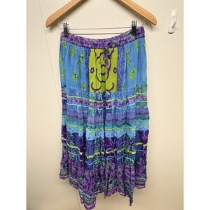 By Natural Skirt Maxi Size M Gypsy Ribbon Layer Flowy Cotton Drawstring Boho